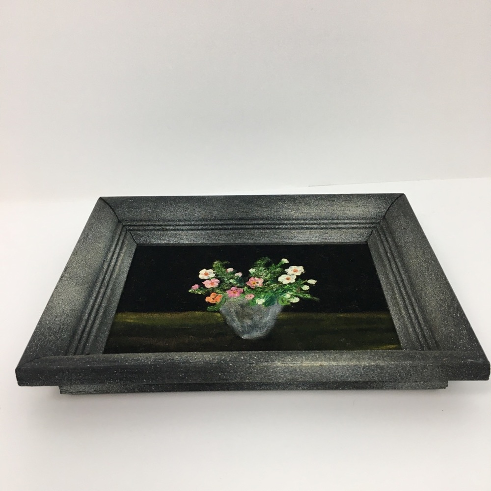 VTG Floral Acrylic Velvet Paintings Set of 2 Black Frame Original Cottagecore - Picture 7 of 16